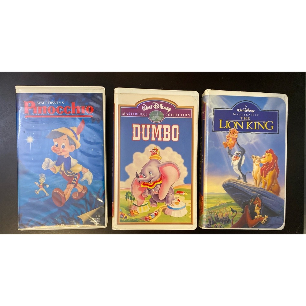 Disney VHS Lot of 3 Black Diamond Classics‎ Pinocchio, Dumbo, The Lion King